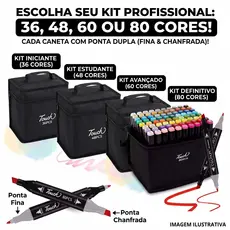 Kit Canetas Marcadoras Touch Profissional Ponta Dupla 36, 48, 60, 80 + Estojo. Canetinha, pintar, desenho.