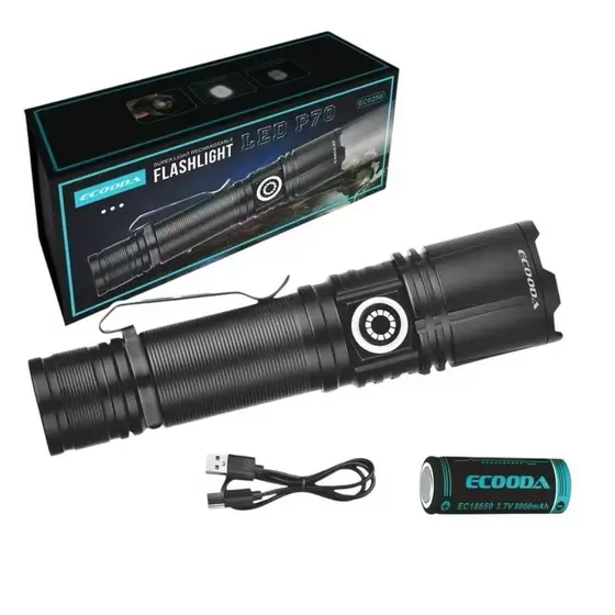 Lanterna Tática Led-P70 Ecooda Profissional Recarregavel Camping Lâmpada De Iluminação De Longa Altitude