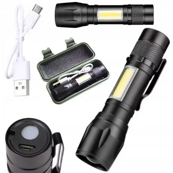 Mini Lanterna Tática Com Led E Zoom Mais Forte Recarregável USB Fazenda Acampamento Camping Segurança