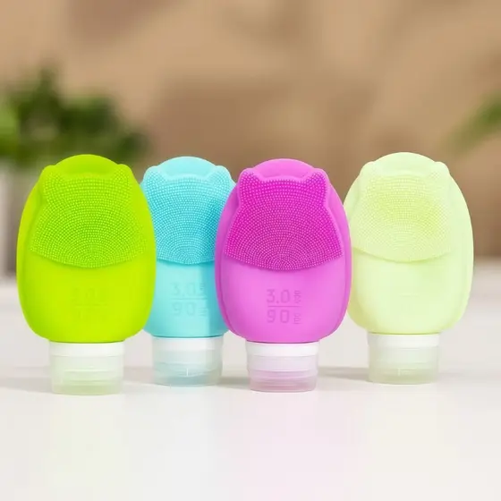 Kit 4 Frascos Silicone Para Viagem Coloridos Porta Cosméticos 90ml de Silicone e Flexível Lavável e Reutilizável