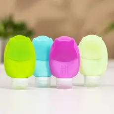 Kit 4 Frascos Silicone Para Viagem Coloridos Porta Cosméticos 90ml de Silicone e Flexível Lavável e Reutilizável