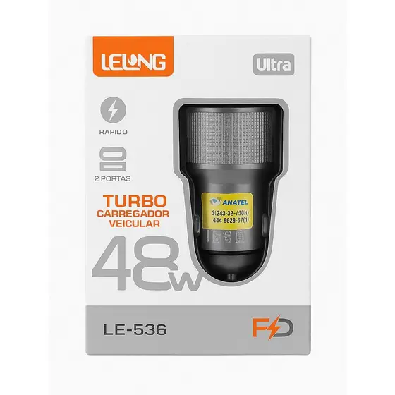 [OFICIAL]   Carregador Veicular Turbo Para Celular Usb A Usb C 48w [ LeLong LE-537