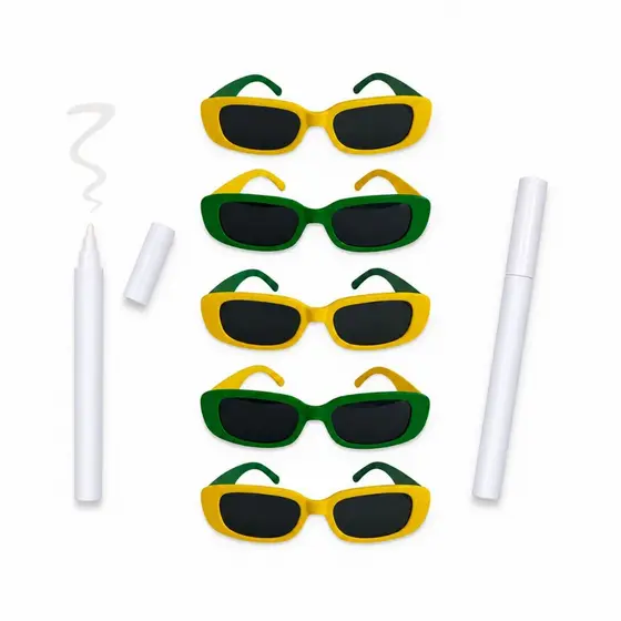Kit 05 Oculos Para Copa Do Mundo Brasil Seleção Verde e Amarelo Torcida Retro Hexa + 2 Canetas Giz Para personalizar