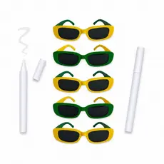 Kit 05 Oculos Para Copa Do Mundo Brasil Seleção Verde e Amarelo Torcida Retro Hexa + 2 Canetas Giz Para personalizar