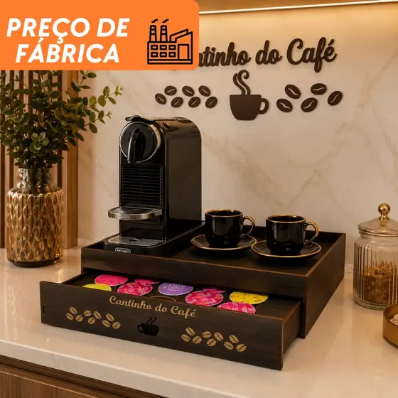 Bandeja Cantinho do café Porta Cápsulas Preta Decorativa Três Corações Nespresso Dolce Gusto resistente Elegante