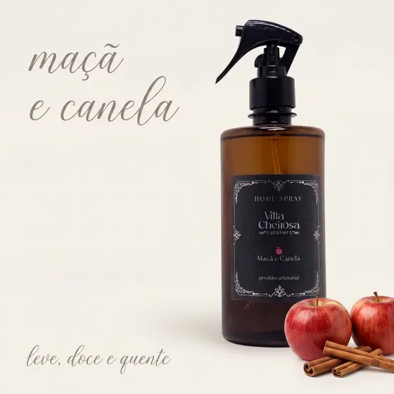 Home Spray Maçã e Canela 500ml – Perfume Concentrado e Duradouro | Villa Cheirosa