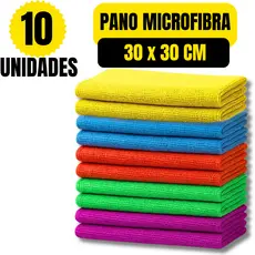 Kit 10 Panos de Limpeza Microfibra Alta Absorção Flanela Automotivo Carro Pia 30x30cm Vidro Multiuso Pano De Limpeza