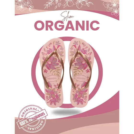 Sandalia Chinelo Havaianas Slim Organic Floral Rosada Feminina Adulto Original
