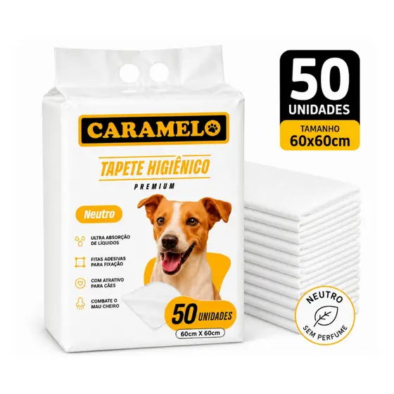 Tapete Higiênico Premium Caramelo - Ultra Absorção Combate Mau Cheiro Não vaza - Adesivos para Fixar