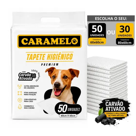 Tapete Higiênico Carvão Ativado Premium - Caramelo - Alta Absorção -  Não vaza - Adesivo fixação  - Barreira Impermeavel