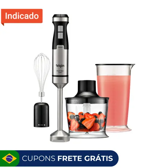 Mixer 3 em 1 Inox 1000W Power Elgin - Batedor Processador