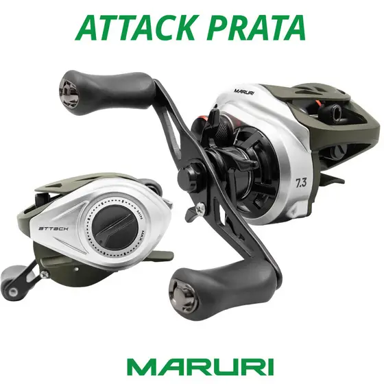 CARRETILHA DE PESCA MARURI ATTACK PRATA - 7 ROLAMENTOS - DRAG: 5KG PESCA VARIADA