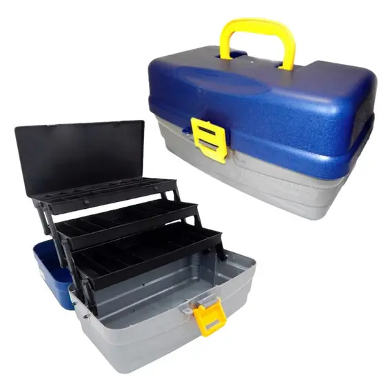 CAIXA ESTOJO MALETA DE PESCA HI - 3 BANDEJAS ARTICULADAS 36 X 21 X 18,5CM - AZUL