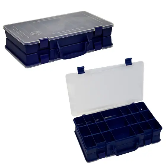 ESTOJO MALETA PARA PESCA DUPLO HI - ISCAS ANZOIS 42 DIVISÕES 33X19 X8CM AZUL