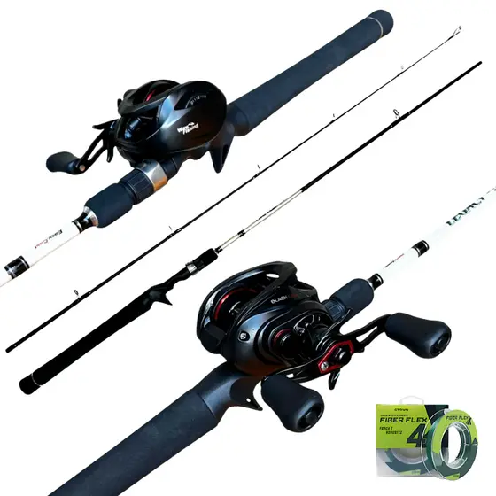 KIT DE PESCA ESPORTIVA PROFISSIONAL CARRETILHA BLACK FISH 6000 C/ VARA LEGACY 1.76M 17LB EM CARBONO - 2 PARTES TUCUNARE
