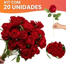 Kit 20 Rosas Artificial Aveludada 50cm Vermelha Individual Decoração Arranjo Flor