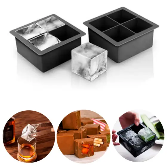 Forma Silicone Gelo Grande 4 Cubos Forminha Flexível Drinks Whisky Negroni Congelar Molho Papinha