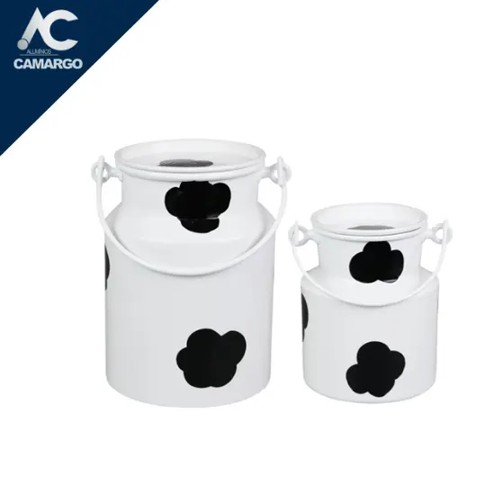 Kit 2 Leiteiras de Alumínio com Mancha Vaca ou Branca (2 litros e 1 litro)