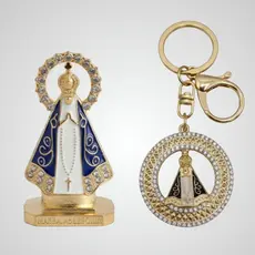 Kit Chaveiro + Imagem Nossa Senhora Aparecida P/ Carro 5cm