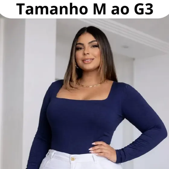Blusa Manga Longa Tamanho do M ao G2 Feminina Suplex Forrada Decote Quadrado Não Transparente