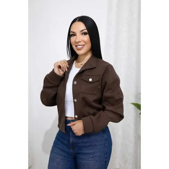 Jaqueta Bomber Feminina Lã Batida Botões DOURADOS Promoção Blogueira Gringa Tendencia Outono Inverno