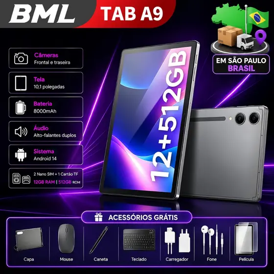 Tablet 12GB RAM +512GB HD 10,1 Polegadas Tela Grande PC pad Android Dual SIM Card Câmera 30MP e 13MP WIFI 5G 8000mAh
