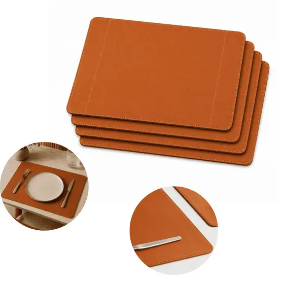 Kit Jogo Americano Mesa Posta Sousplat em Couro Sintético Caramelo