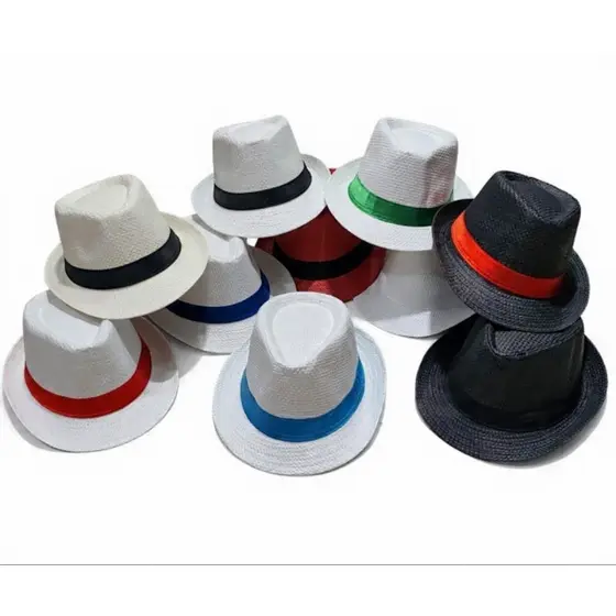 Chapéu Estilo Panamá Fedora Malandro Com Fita Colorida Aba Curta Praia E Festa Várias Cores