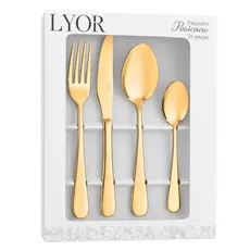Faqueiro Aço Inox Dourado Prata 24 Peças  Lyor Luxo Positano