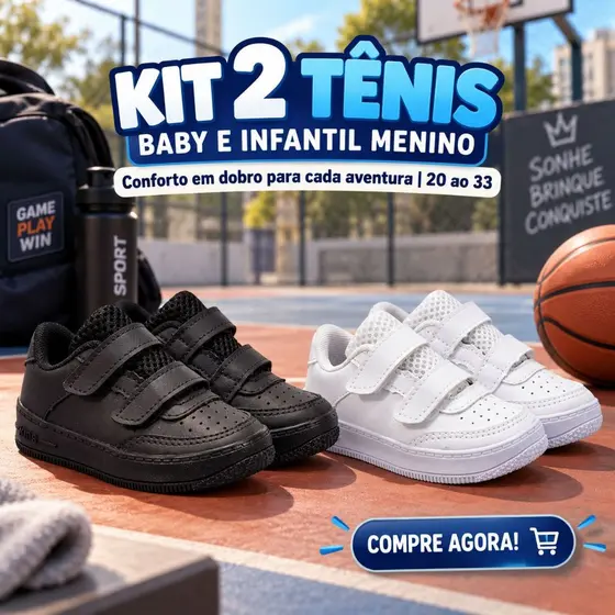 Kit 2 Tênis Casual Menino Velcro – Estilo Casual e Confortável Do 20 ao 35 - Pronta Entrega