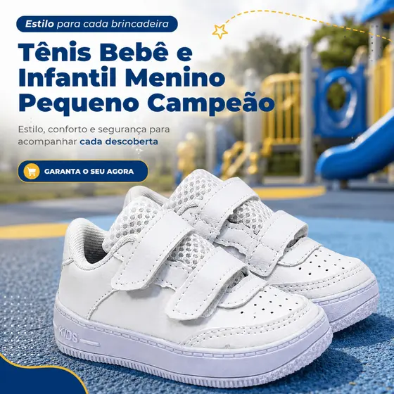 Tênis Velcro Baby Infantil Branco Menino - Leve,Versatil e Resistente - 20 ao 35 Envio Imediato