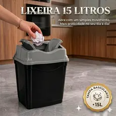 Lixeira Multiuso Plastico 15 litros Tampa Basculante Vai e Vem Cozinha
