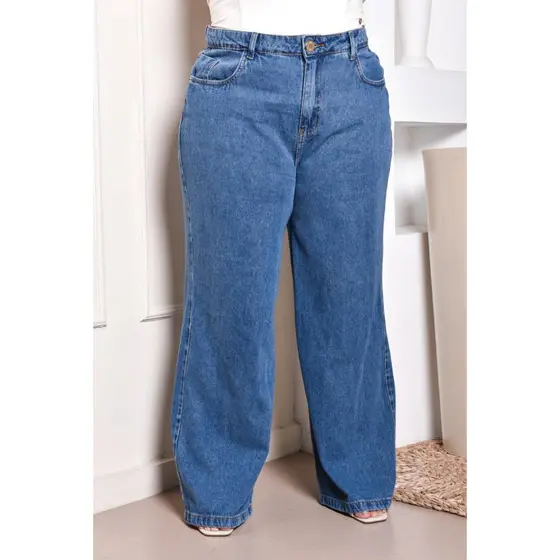 CALÇA JEANS WIDE LEG PLUS SIZE WID LEG PANTALONA