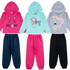 Kit 3 Conjuntos Moletom Infantil Algodão Feminino com Capuz 6 Peças Sortidas Tamanho 1 ao 14