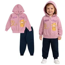 Conjunto Infantil Menina Moletom 100% Algodão Jaqueta Zíper com Capuz Inverno 1 ao 8- SORTIDOS