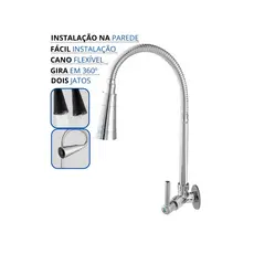 Torneira de Cozinha Parede Gourmet Flexível 2 Jatos 1/4 de Volta Metal