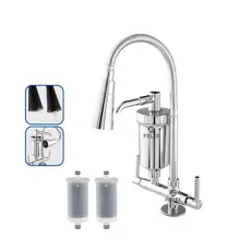 Torneira com Filtro Gourmet Flexível Cozinha Bancada c/ Ducha 2 Jatos 1/4 de Volta com Refil