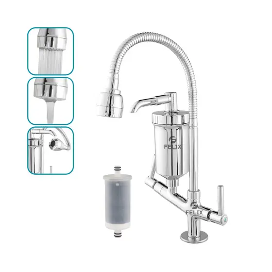 Torneira com Filtro Gourmet Flexível Bancada 1/4 de Volta com Refil
