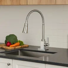 Torneira de Cozinha Quadrada Gourmet Flexível Bancada com Ducha Chuveirinho 2 Jatos Cromada 1/4 de Volta Chuveiro