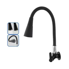 Torneira Cozinha Gourmet Parede Preta All Black Flexível c/ Ducha 2 Jatos 1/4 de Volta