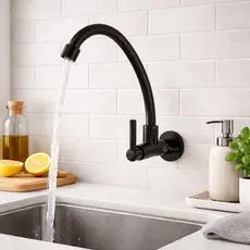 Torneira de Parede Cozinha Preta Bica Móvel Pia 1/4 de Volta Resistente Arejador Pressão