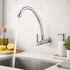 Torneira de Parede Cozinha Bica Móvel Pia Cromada 1/4 de Volta Resistente Arejador Pressão