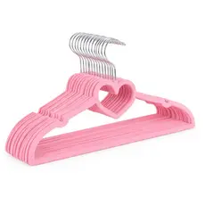 Kit 50 Cabide Infantil Veludo Slim Antideslizante Ultra Fino - Rosa Coração