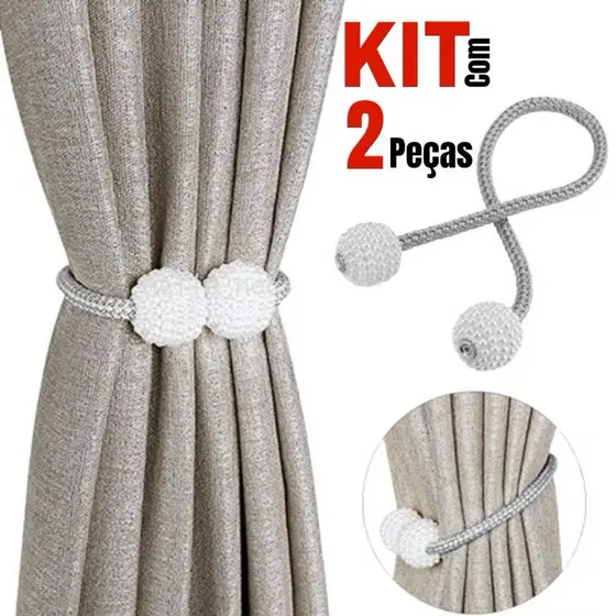 Kit Com 2 Prendedor Ímã Magnético Para Cortina Com Pérola Decorativo