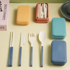 Kit Talheres Desmontaveis Portáteis 4 Peças com Estojo Colher, Garfo, Faca e Hashi