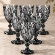 Kit Jogo 6 Taças Vidro Diamante Diamond Vinho Suco Água 340ml Bico Jaca Abacaxi Restaurante Buffet