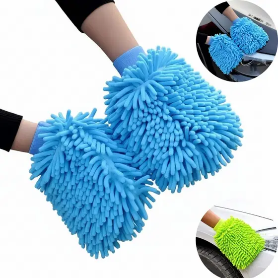 Kit 2 Luvas Esponjas De Carro Moto Caminhão Multiuso Microfibra Chenille Premium Lavagem Automotiva