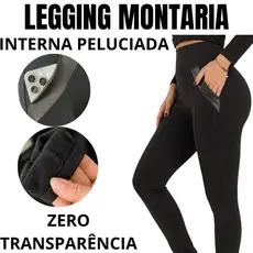 Calça Legging Montaria Peluciada Com Bolso Cintura Alta Zero Transparência Inverno LM125