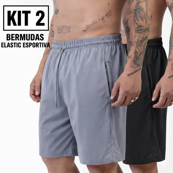 KIT 2 Bermudas Elastic Masculina Treino Esportiva Lenna