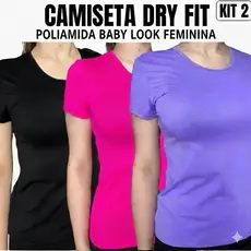 Kit 2 Camiseta Feminina Dry Fit Poliamida Baby look Academia Esportivo Fitness